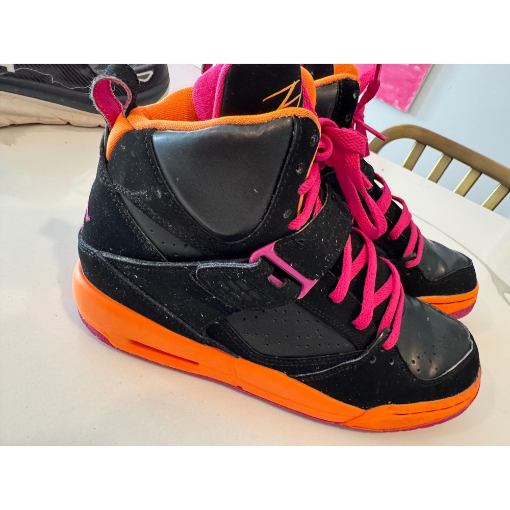 Jordan Flight 45 High GS Black Fusion Pink Bright Citrus Kids 5.5Y